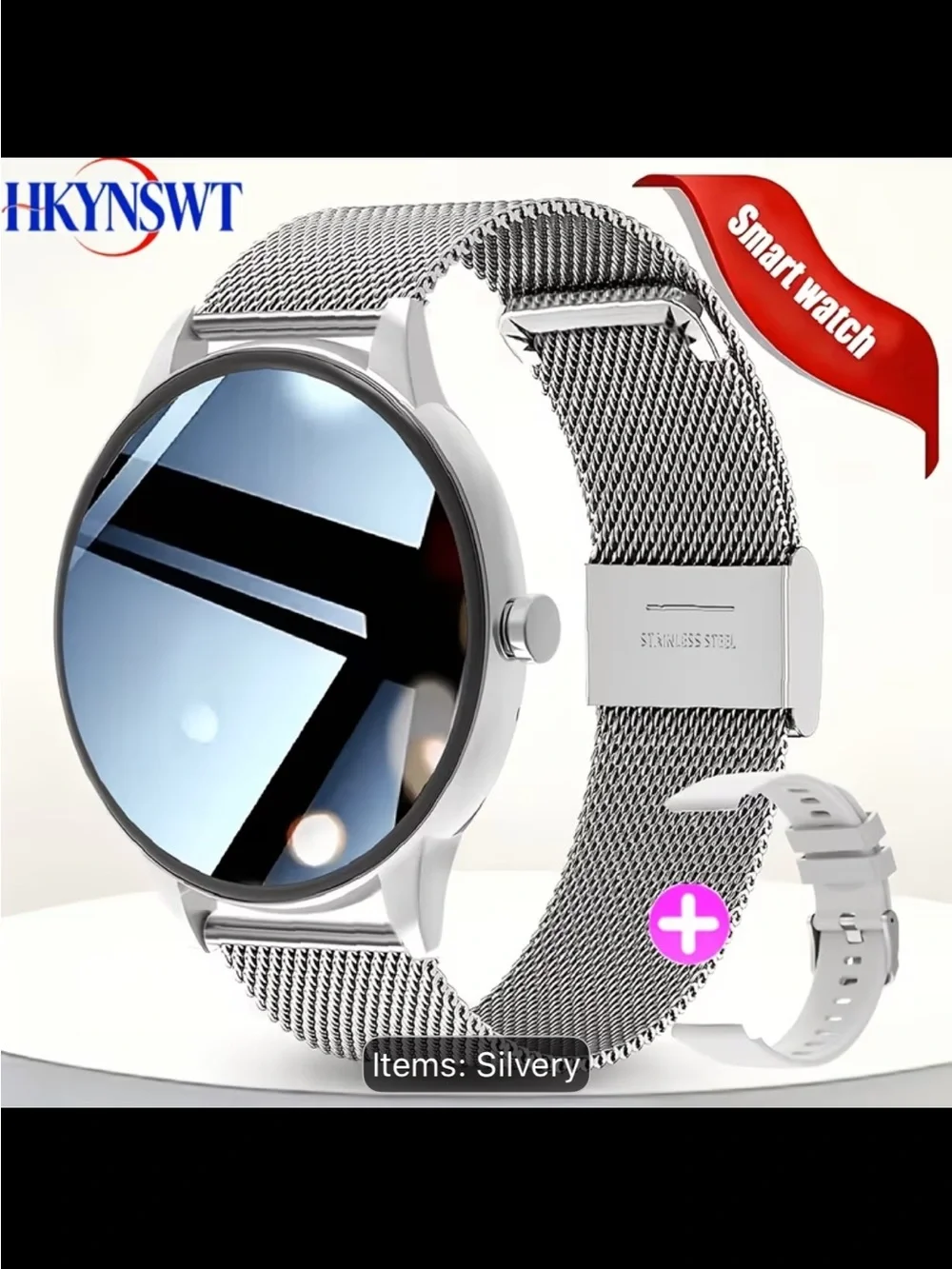 Silver Stainless Steel Mesh Smartwatch